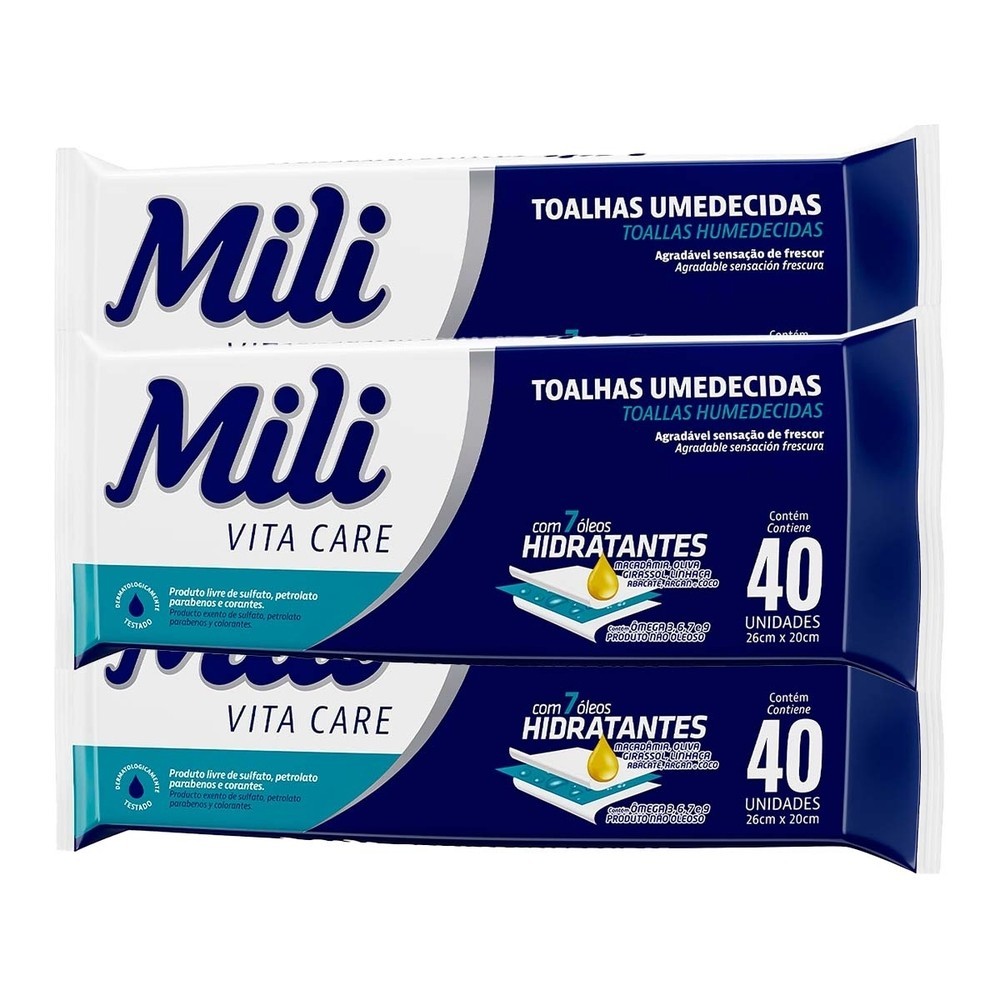 Kit 3 und Toalhinha Umedecida  Mili Adulto c/40 - Mom & Baby