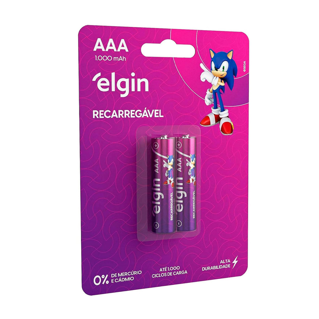 Pilha Recarregável Aaa Elgin 1000Mah Cartela 2 Unidades Kit