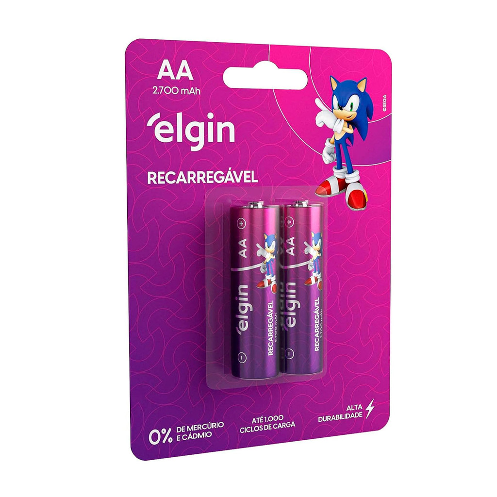 Pilha Recarregável Aa Elgin 2700Mah Cartela 2 Unidades Kit