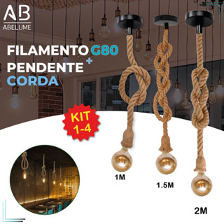Pendente Corda 2M + Filamento Led G80 4W Retro Vintage Rústico Sisal E27 Luz Quente Bivolt 110V-220V em Oferta na Shopee