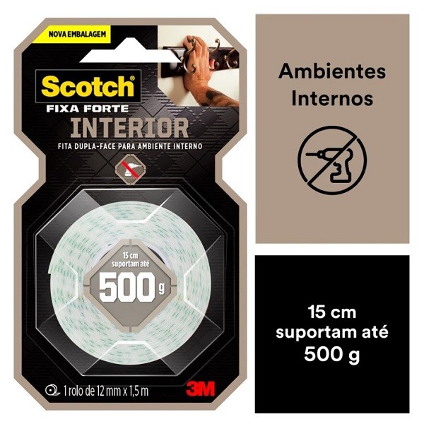 Fita Dupla Face Fixa Forte Espuma 3M 12MM X 1,5M em Oferta na Shopee