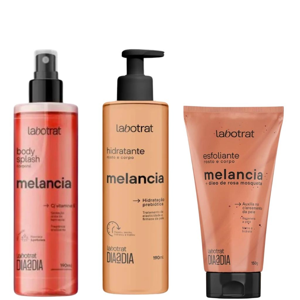 Kit Cuidados Corporais Labotrat: Esfoliante 150g, Hidratante 190ml e Body Splash 190ml
