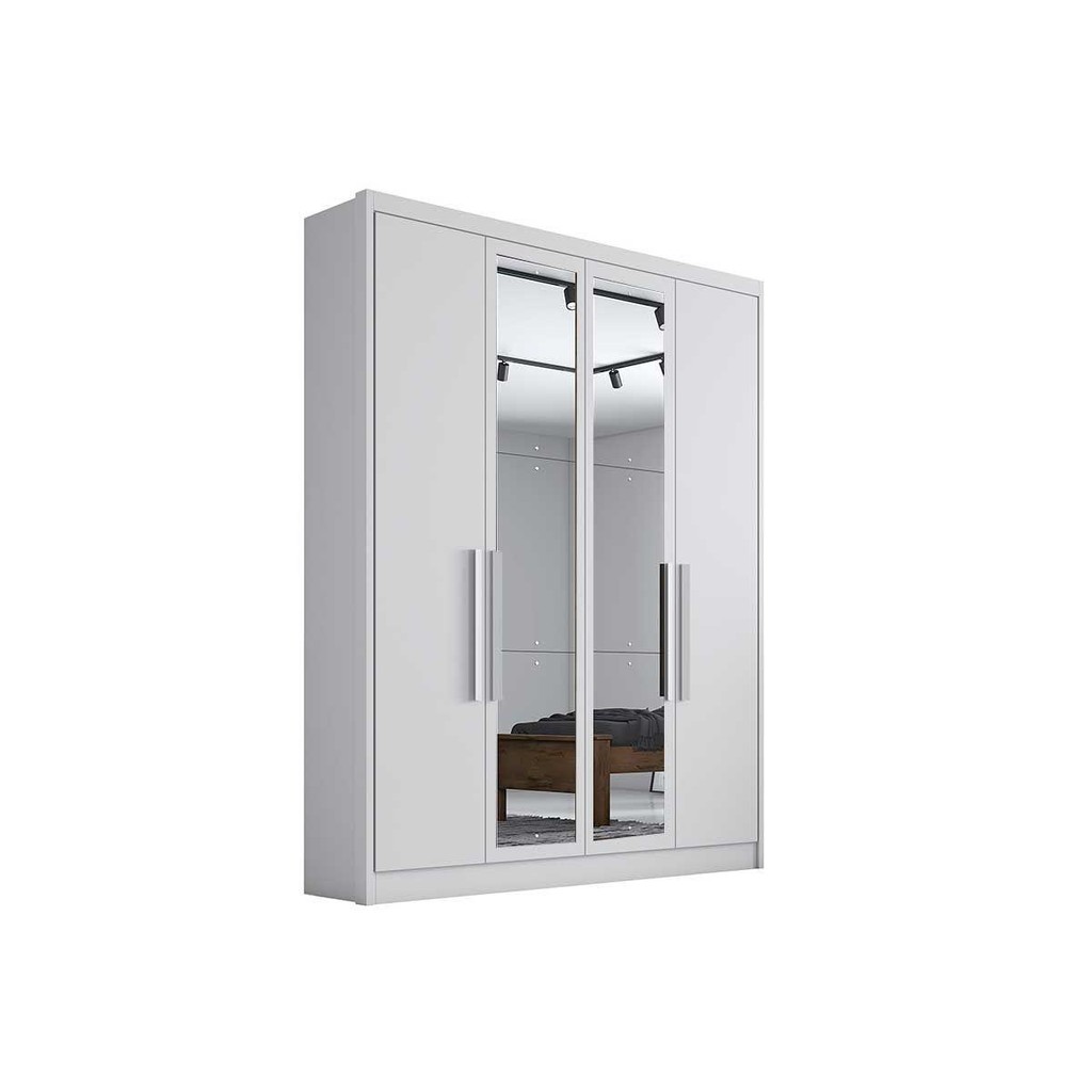 Guarda Roupa Solteiro 4 Portas e 3 Gavetas c/ Espelho Moderni/Sevilha Branco - Novo Horizonte