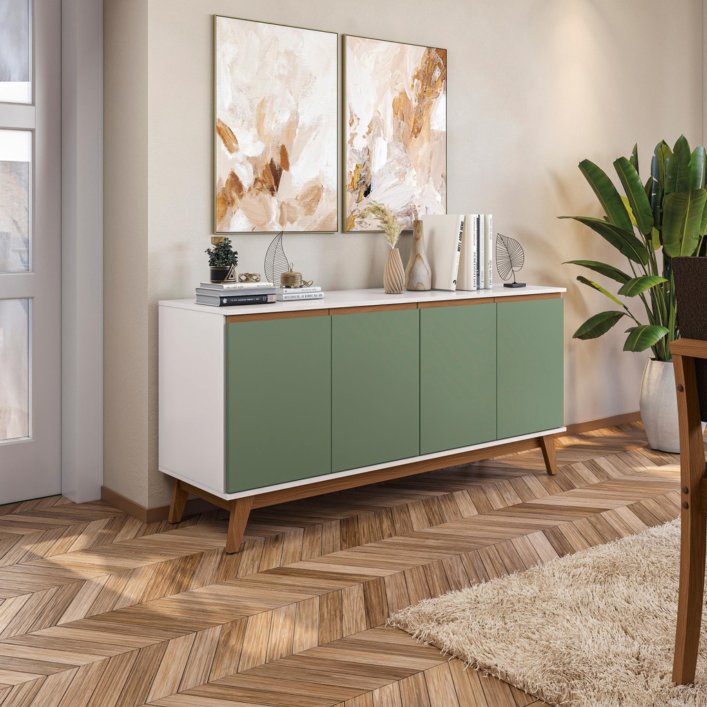 Aparador Kappesberg 4 Portas Branco/Verde 156cm em Oferta na Shopee