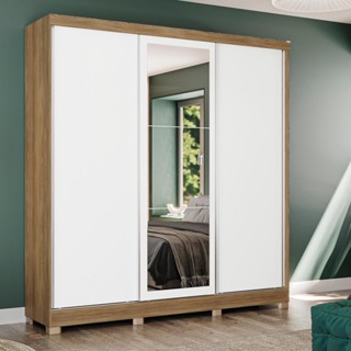 Guarda-Roupa Casal Kappesberg 3 Portas Reversíveis de Correr 3 Espelhos 2 Gavetas Nogueira/Macadâmia em Oferta na Shopee