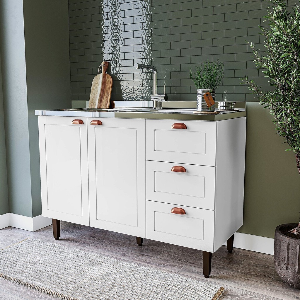 Balcão 2 Portas 3 Gavetas 120 Cm Pérola Yescasa Branco em Oferta na Shopee