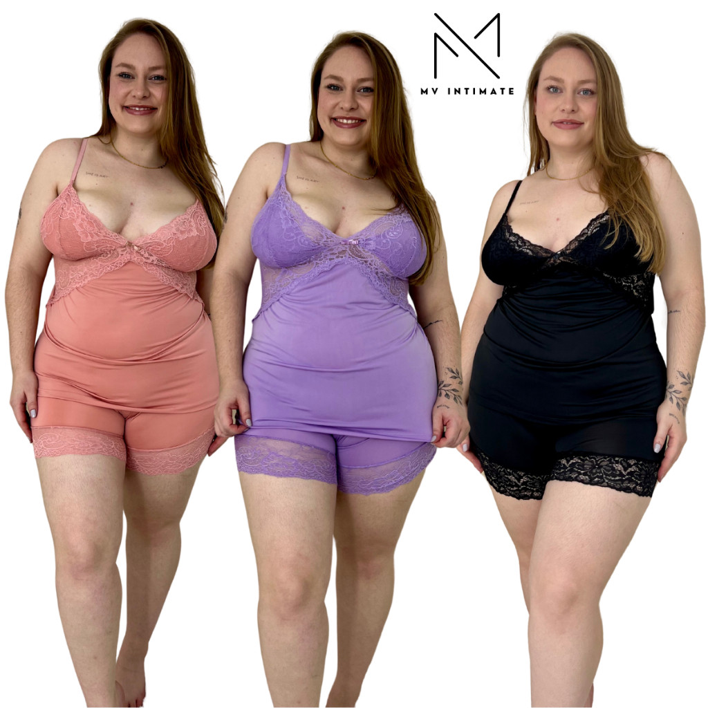 Baby Doll PLUS SIZE Sexy em Renda Feminino Com Calcinha - Women Clothes