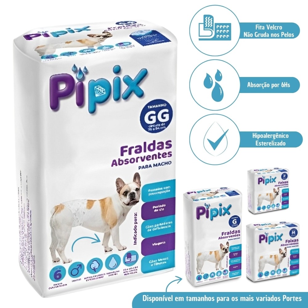 Fralda Higiênica Descartável para Cães Pet Pipix Macho 6 Unidades em Oferta na Shopee