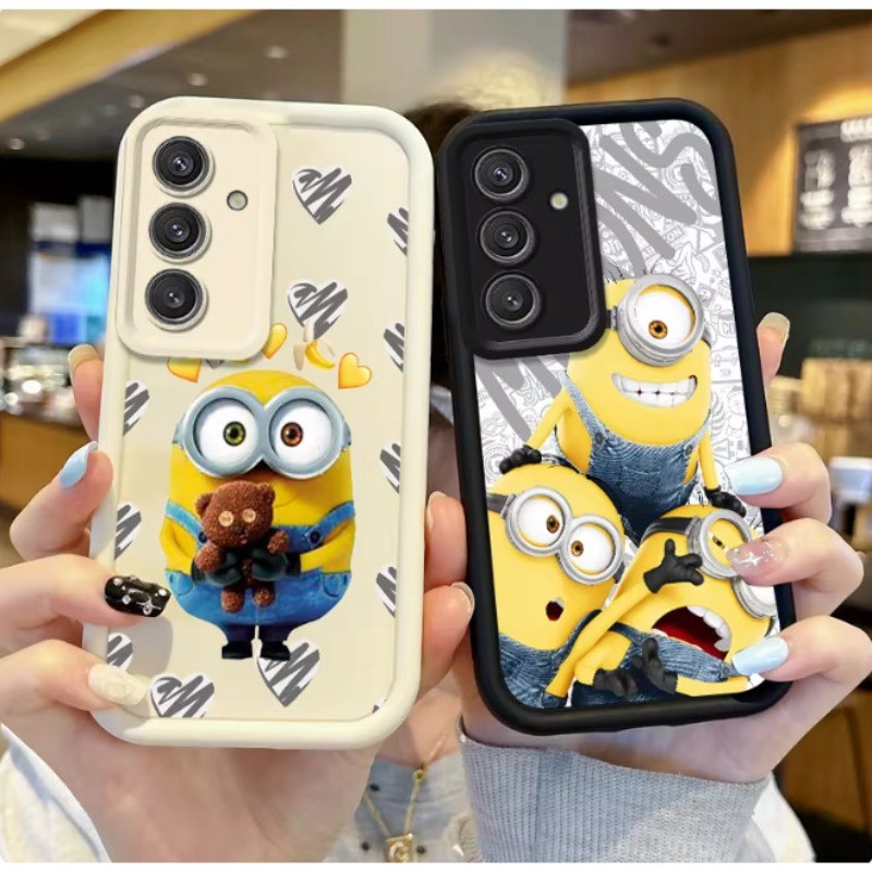 Para Samsung A73 A72 A71 A70 A55 A54 A53 A52 A52S A51 A50 A35 A25 A34 A33 A32 4G 5G Cartoon Minions Capa De Telefone Macia Fosca De Silicone Líquido Cobertura Completa Traseira