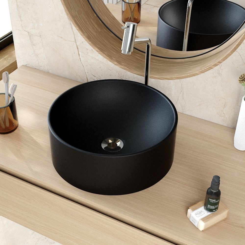 Cuba de Apoio Redonda Para Banheiro Lavabo C01 BL34W Preto Matte Fosca  - Lyam