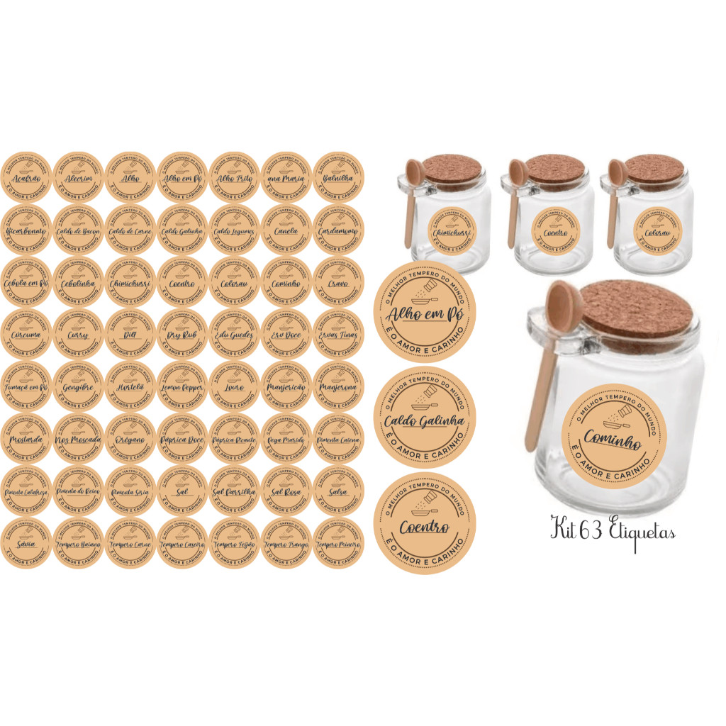 Kit 63 Adesivos tag rotulo etiqueta 3,5x3,5 cm à Prova d'Água Água para Potes Tempero Design em Redondo e Cor Rose Vibrante Organização  e  Estilo Duradouros para Sua Cozinha Potes de Tempero na Cor Rose Para Seu Vidro Pote tubete condimento