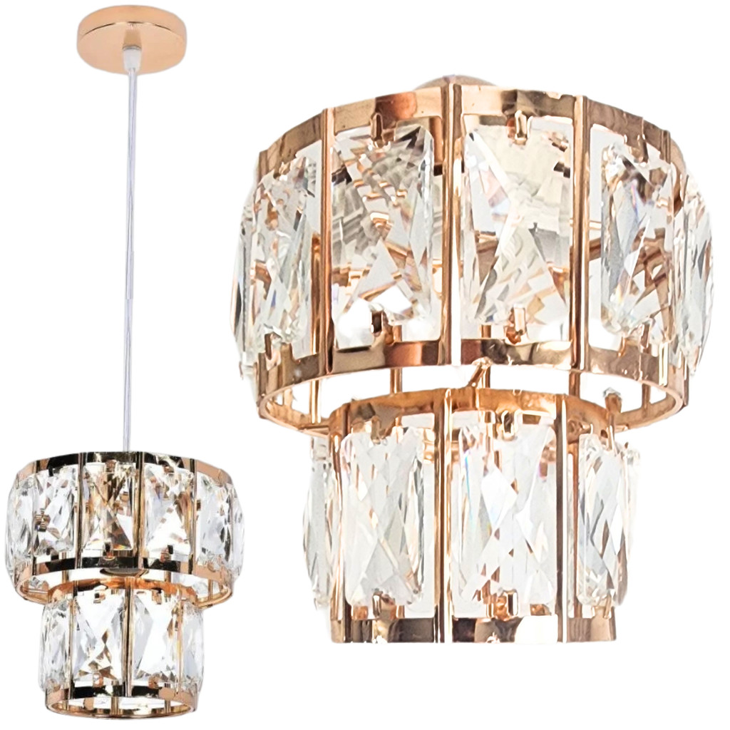 Luminária Lustre 20 Cristais 14cm Pendente Suspenso Teto Gimpo KJDD-E-012-GOLD
