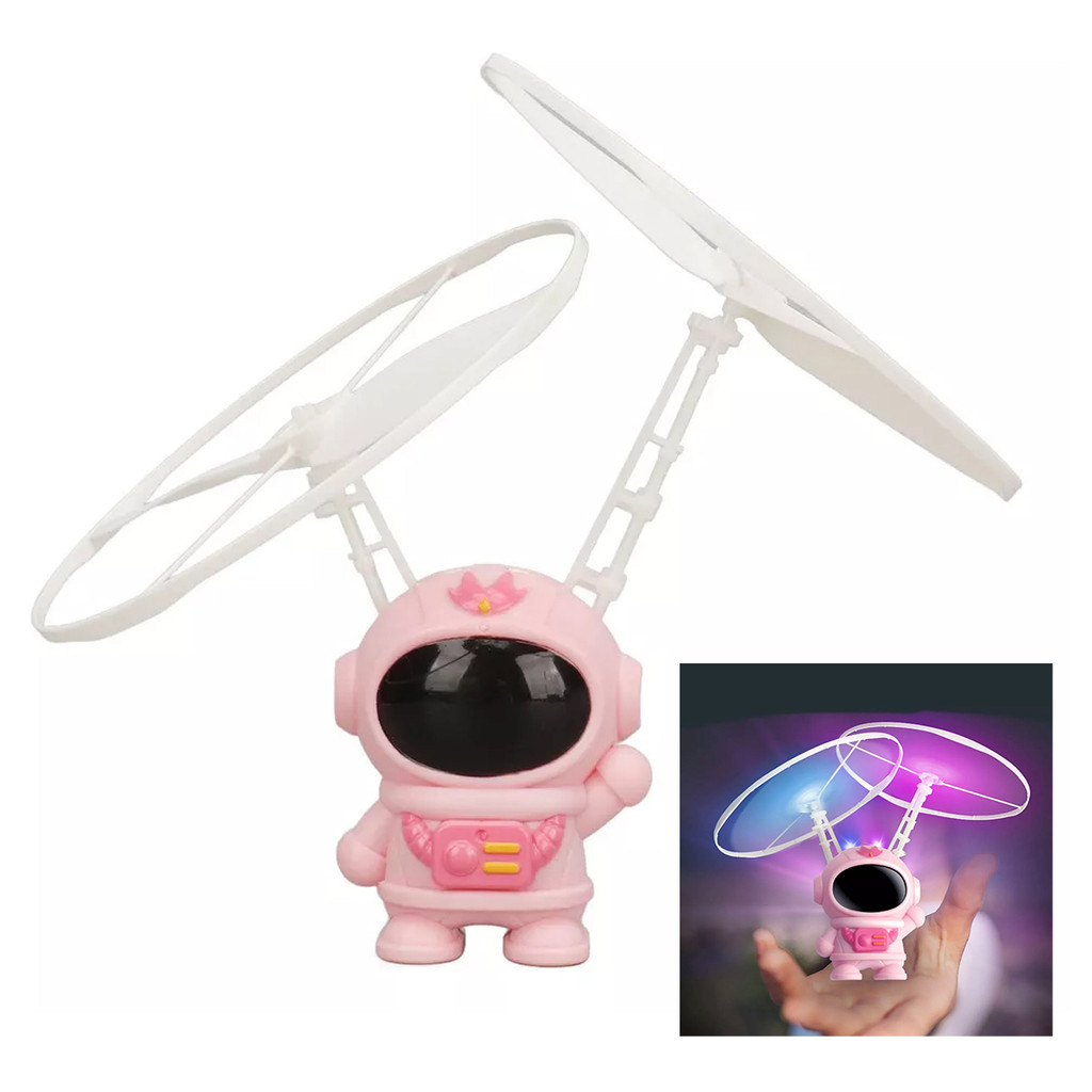 Mini Drone Astronauta Voador Boomerang Helice LED  USB Bateria Recarregavel Sensor Movimento Criança Resistente Seguro Iluminaçao Entretenimento Diversao