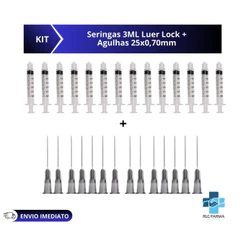 Seringas 3ml Bico Luer lock Rosca + Agulhas 25x0,70 Kit com 100 cada