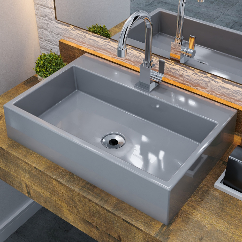 Cuba de Apoio Retangular Para Banheiro Lavabo Florenza C01 RT55W Cinza - Lyam
