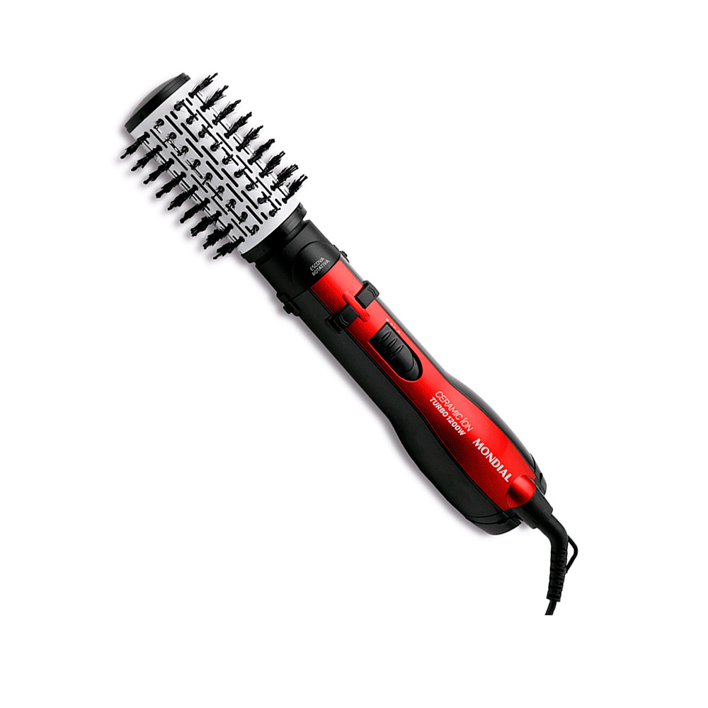 Escova Rotativa Ceramic Íon Turbo Mondial ER-09 Vermelho / Preto 127V