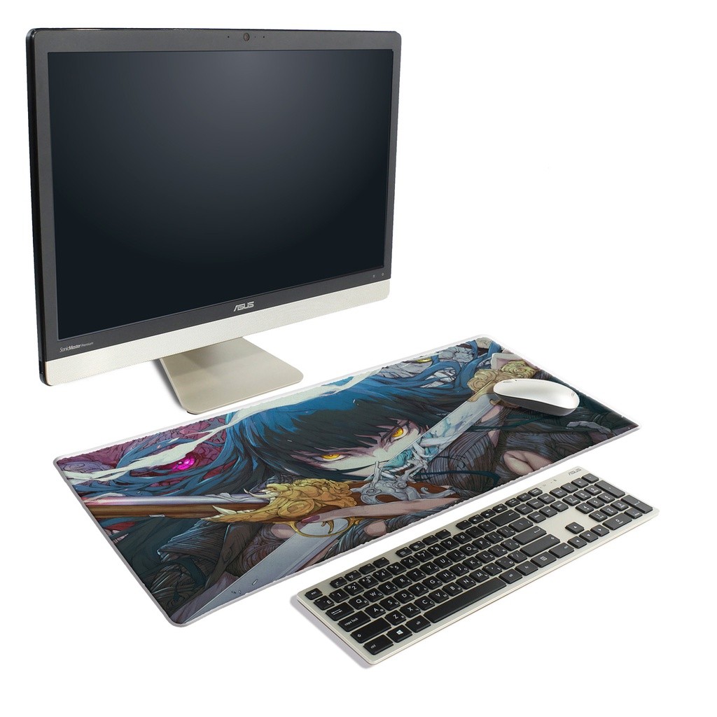 Mousepad Gamer 
 Estampa Menina Samurai Katana Anime Fantasy Teclado