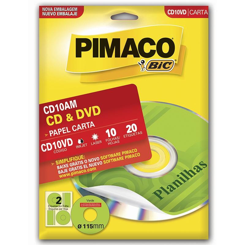 Etiqueta inkjet/laser CDPPLY CD10VD verde 10fls Pimaco