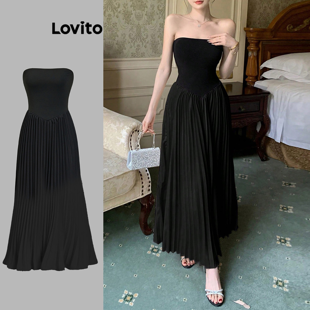 Lovito Vestido Casual Vestido Plissado Liso Para Mulheres L104ED516 - Women Clothes