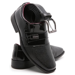 Kit Sapato Social Infantil Masculino Preto Com Cinto 448 Bico Quadrado Barato Conforto Leve Brasil em Oferta na Shopee