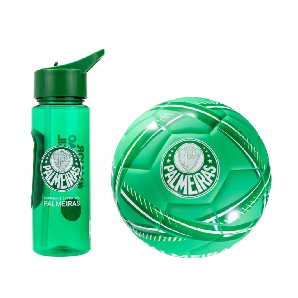 Conjunto Bola de Futebol Palmeiras C/ Garrafa Canudo 700ml Verdão Time Licenciado E Oficial