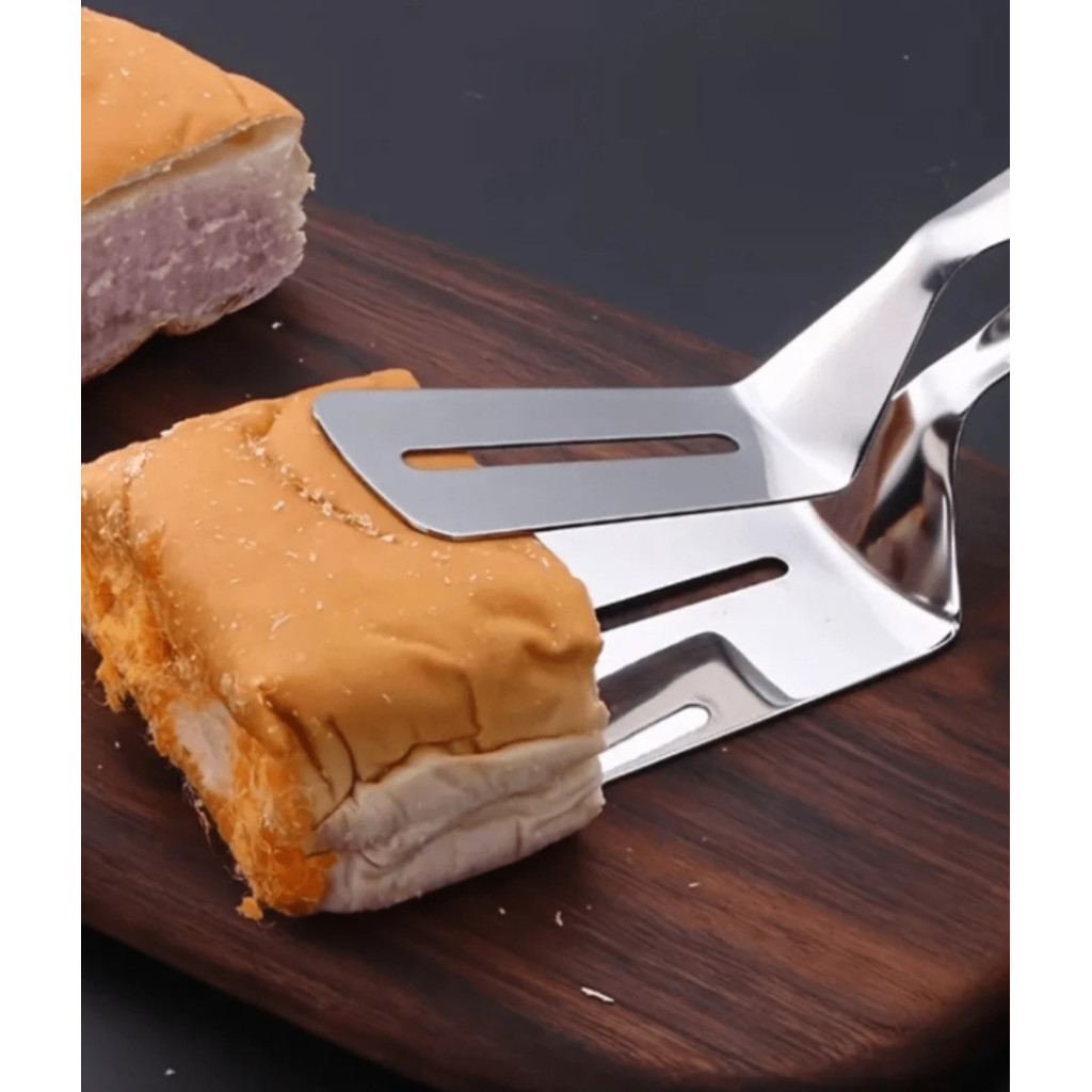 Pinça Pegador Espátula Pegadora Dupla para Alimentos em Inox