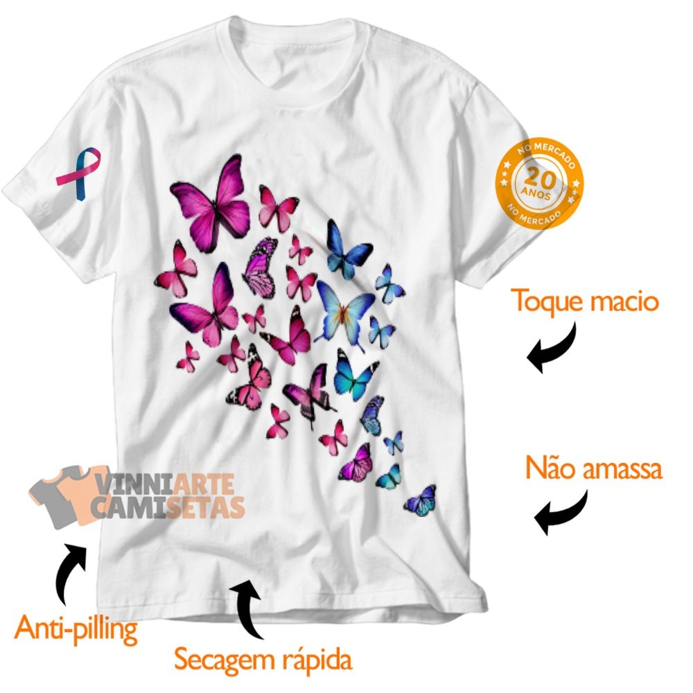 Camiseta personalizada campanha outubro rosa novembro azul borboleta arvore ribon envio imediato e com caixa personalizada