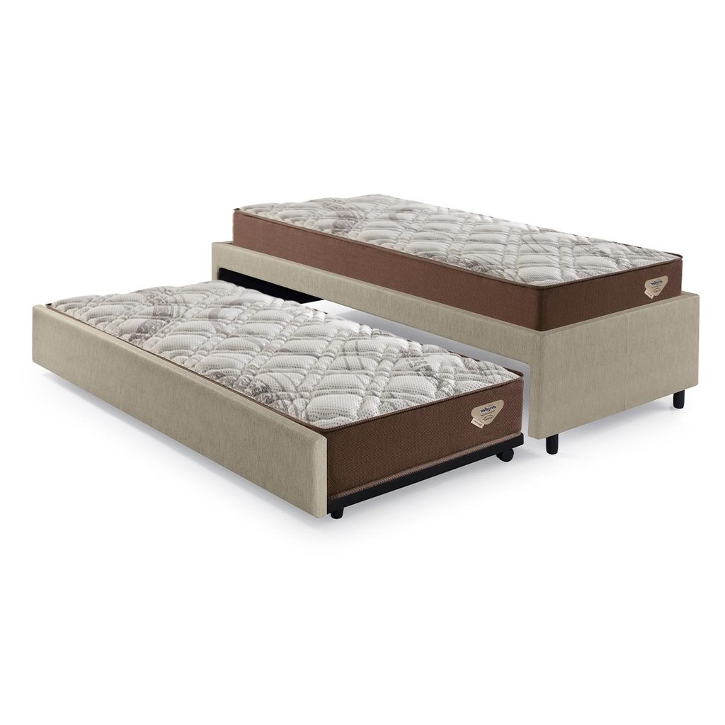 Bicama Box Solteiro 103x208 Courino Linho Bege com 2 Colchões Relax Adorabile Molas Ensacadas Ecoflex
