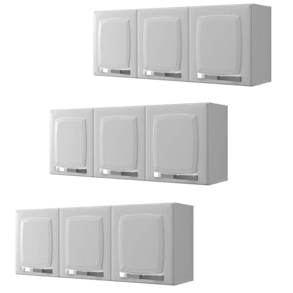 Conjunto 3 Armários de Cozinha Aéreos Itatiaia Aço 3 Portas Rose Branco Neve em Oferta na Shopee