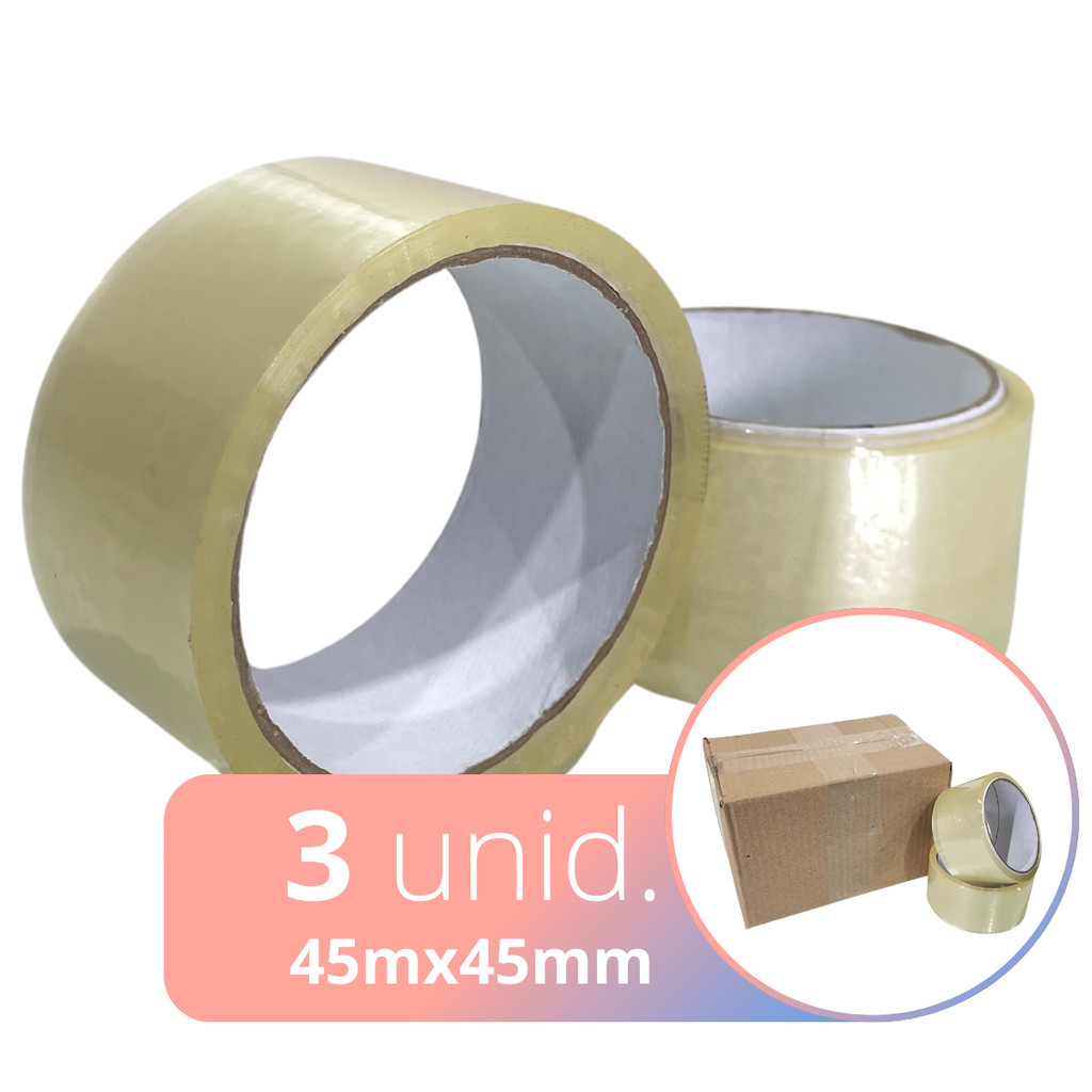 Kit 3 Rolos Fita Adesiva Larga 45mm x 45metros Transparente em Oferta na Shopee