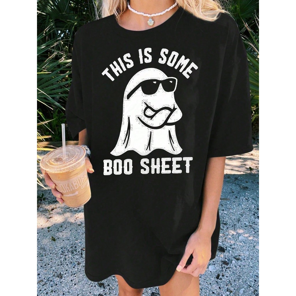 Camiseta de Halloween, OVERSIZED Fantasma Boo Folha, de Halloween, Fantasias de Halloween Assustadoras