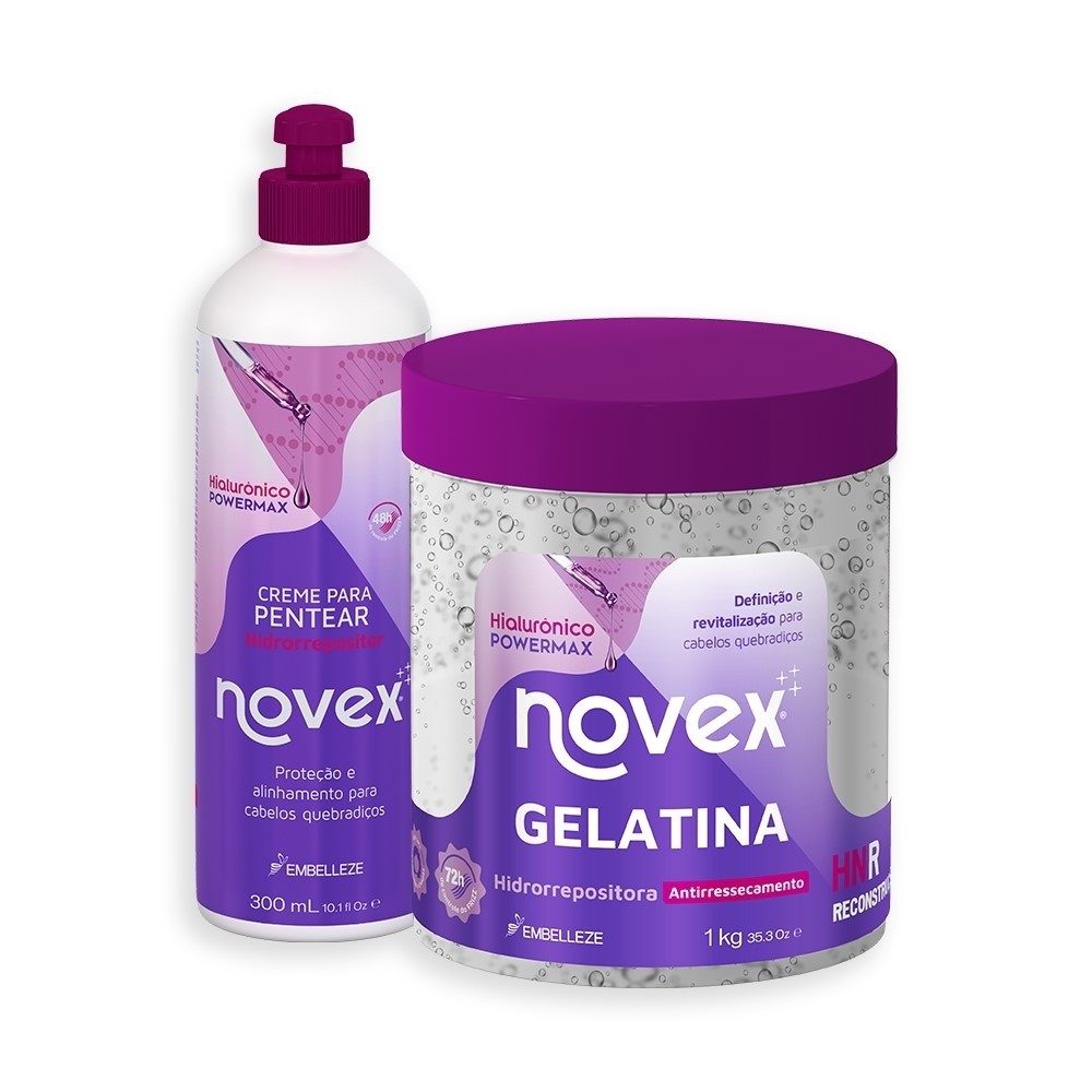 Kit Novex Hialurônico PowerMax Gelatina 1kG + Creme Para Pentear 300G em Oferta na Shopee