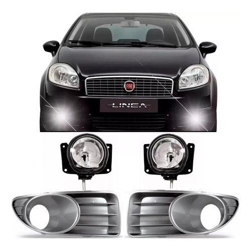 Kit Grade Moldura Farol Auxiliar Milha Fiat Linea 2008 2009 2010 2011 2012 2013 Par