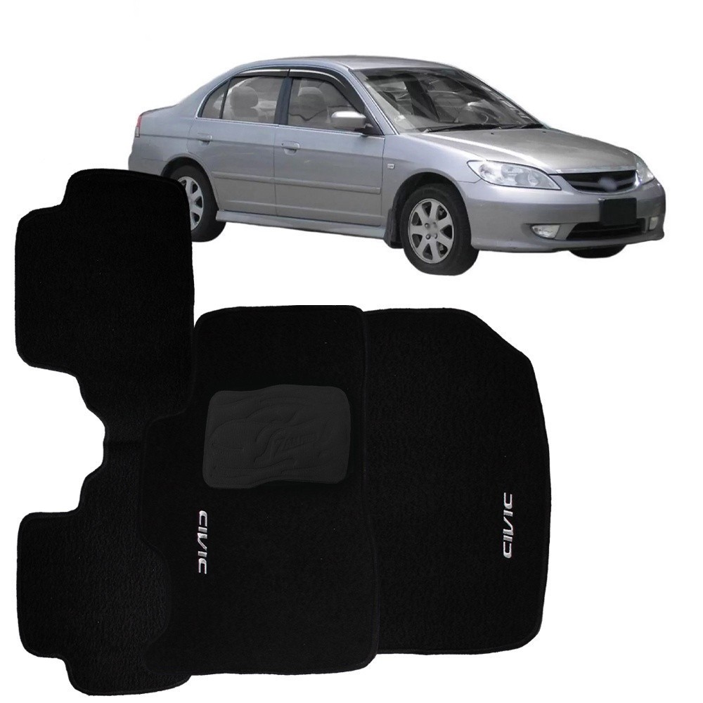 Tapete Carpete Honda Civic 3 Peças de 2001 a 2006 Preto.