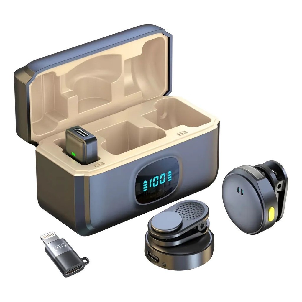 Microfone Sem Fio Lapela Duplo Iphone e Android P/ Gravações