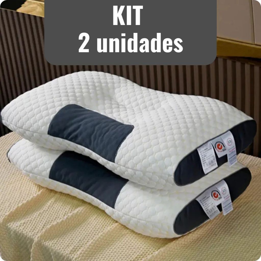 Kit 2 Travesseiro Cervical Ortopédico Ergonômico Confortavel Alivia Dores Coluna Postura Macio Premi