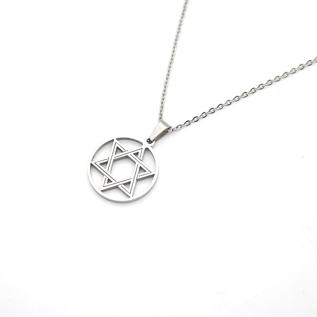 colar corrente masculino feminino pentagrama estrela de davi em aço banhado nao escurece pingente redondo para presente