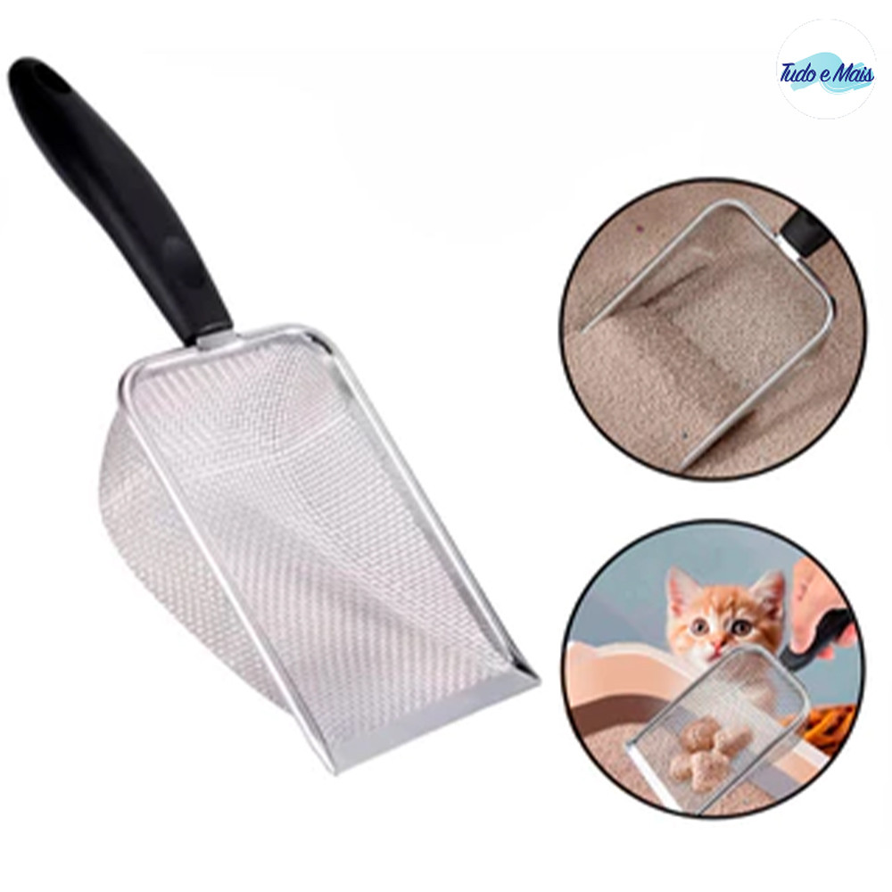 Coletor de Areia para Gatos com Pá Peneira em Aço Inoxidável Fácil de Limpar
