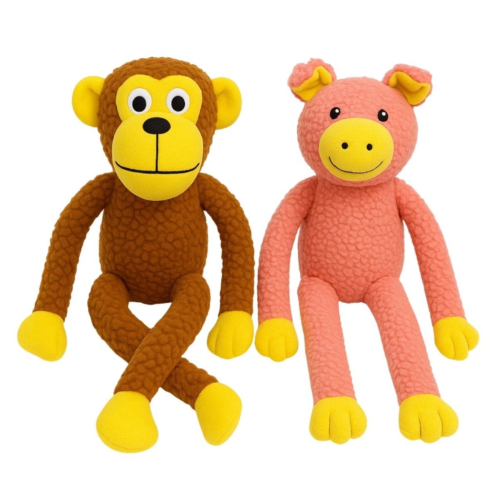 Brinquedo de Cachorro Kit 2 Unidade Pelúcia Macaco Porco Mordedor com Apito Som Interativo Divertido