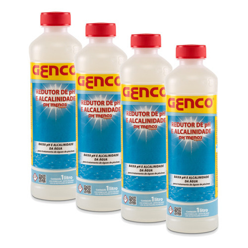 Kit 4 Genco pH Menos 1L – Redutor de pH para Piscinas
