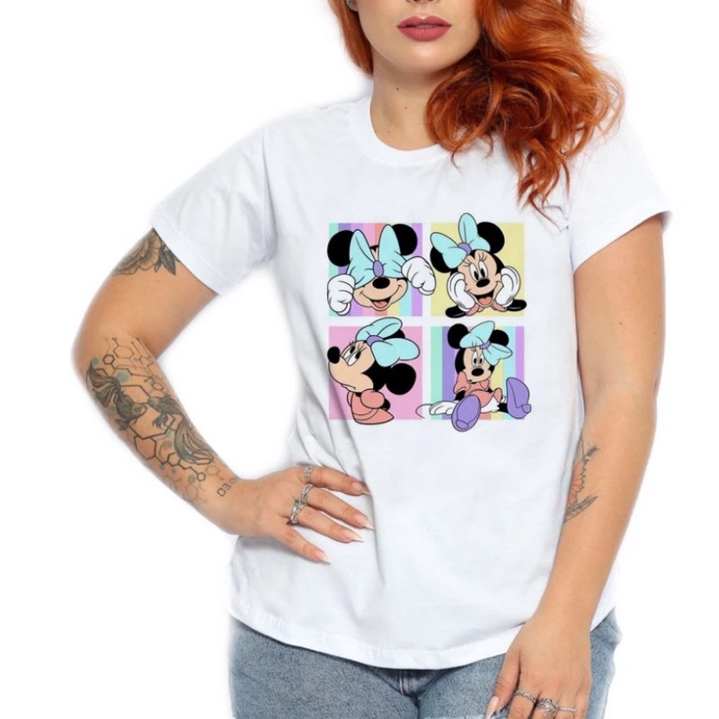 Camiseta Feminina, Minnie, Mikey Disney, Rei Leão, Liro stitch, Tom e Jerry, Blusa.