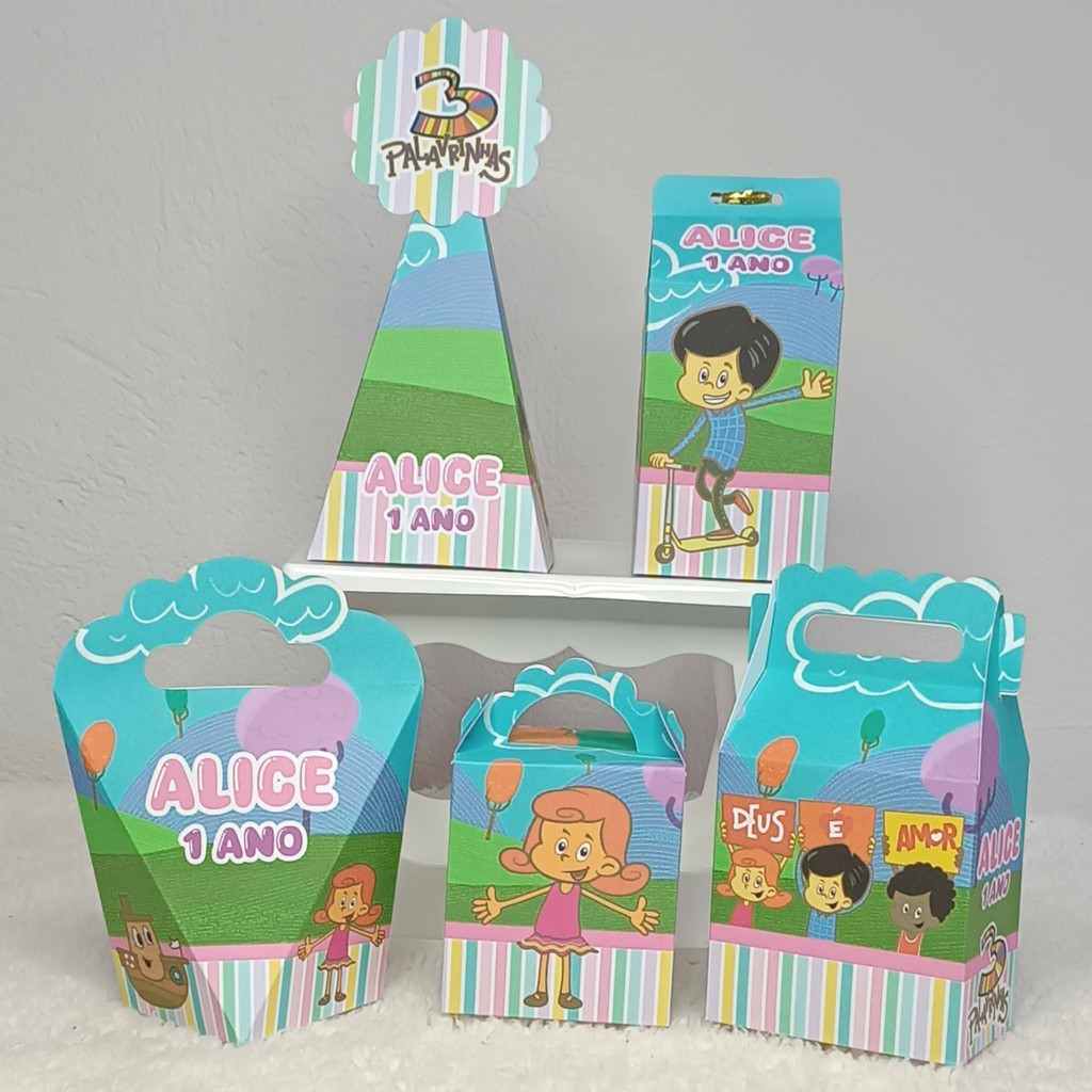 Lembrancinha Três Palavrinhas Aniversário Personalizados Kit Festa Infantil Caixinhas Decoração