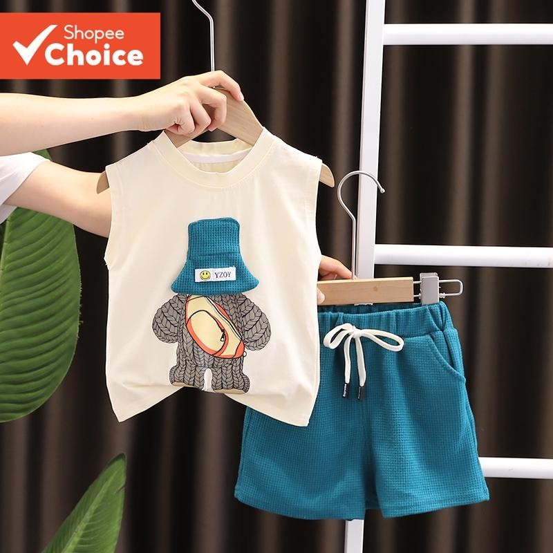Novo Conjunto De Roupas De Bebê De Verão , Algodão Dos Desenhos Animados Urso Colete Shorts Terno De Pista Para Meninos