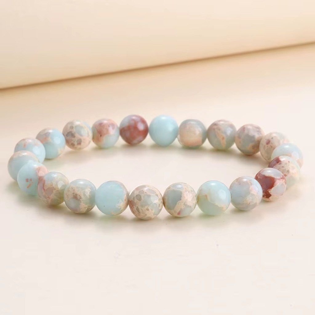 Pulseira Jaspe Imperial 8mm Pedra Natural Equilíbrio Coragem