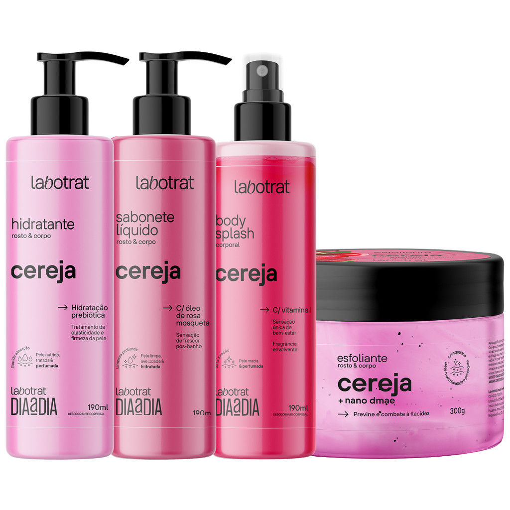 Kit Banho Premium Labotrat Cereja Completo 4 Produtos C/ Body Splash Corpo E Rosto Cheiro De Fruta