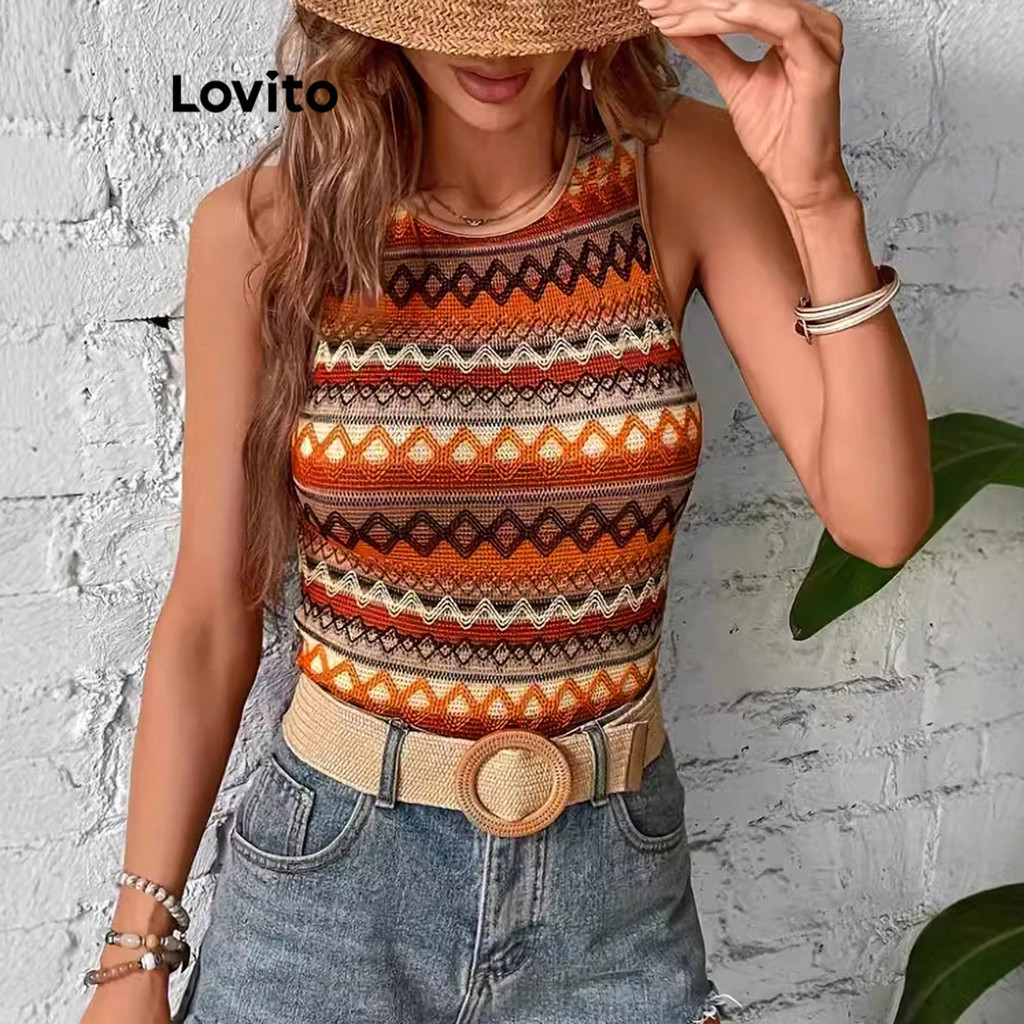 (Trendy) Lovito Regata Boho Tropical Colorblock para Mulheres LBL20155 - Women Clothes