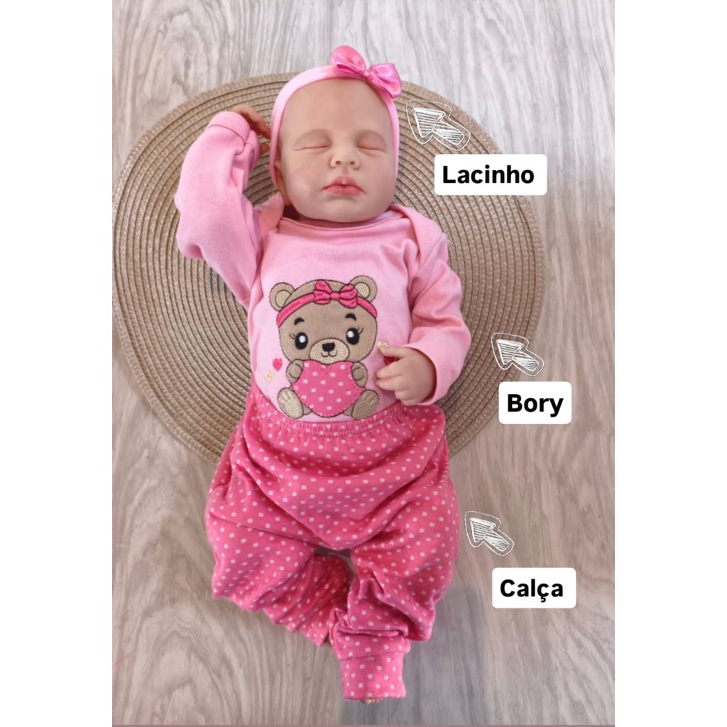 CONJUNTO MENINA BORY E CALCA BEBE COM LACINHO 3 PECAS