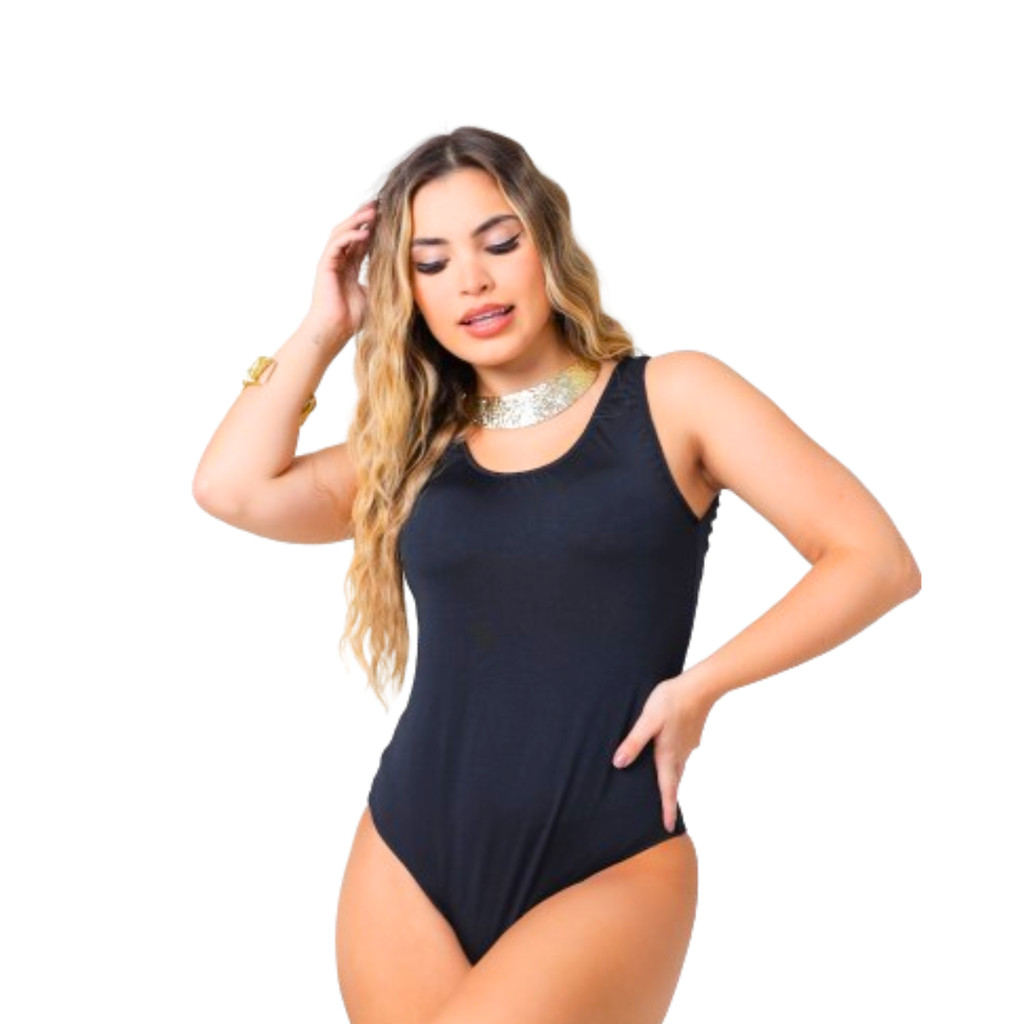 Body Maguel Feminino Maiô Preto Regata Suplex Costa Nua