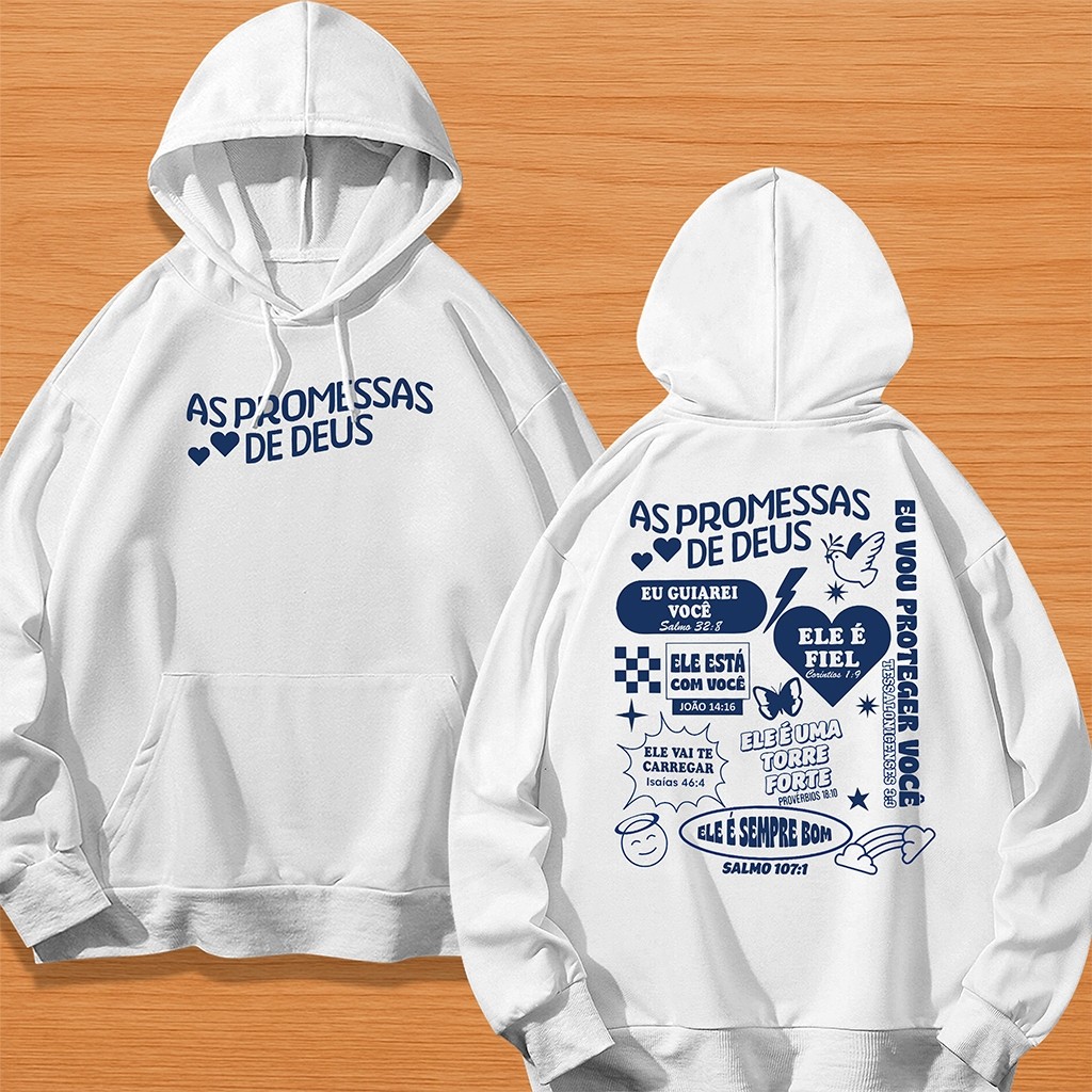 Moletom Masculino Blusa unissex Streetwear Estampada AS PROMESSA DE DEUS Flanelado Com Capuz Algodão
