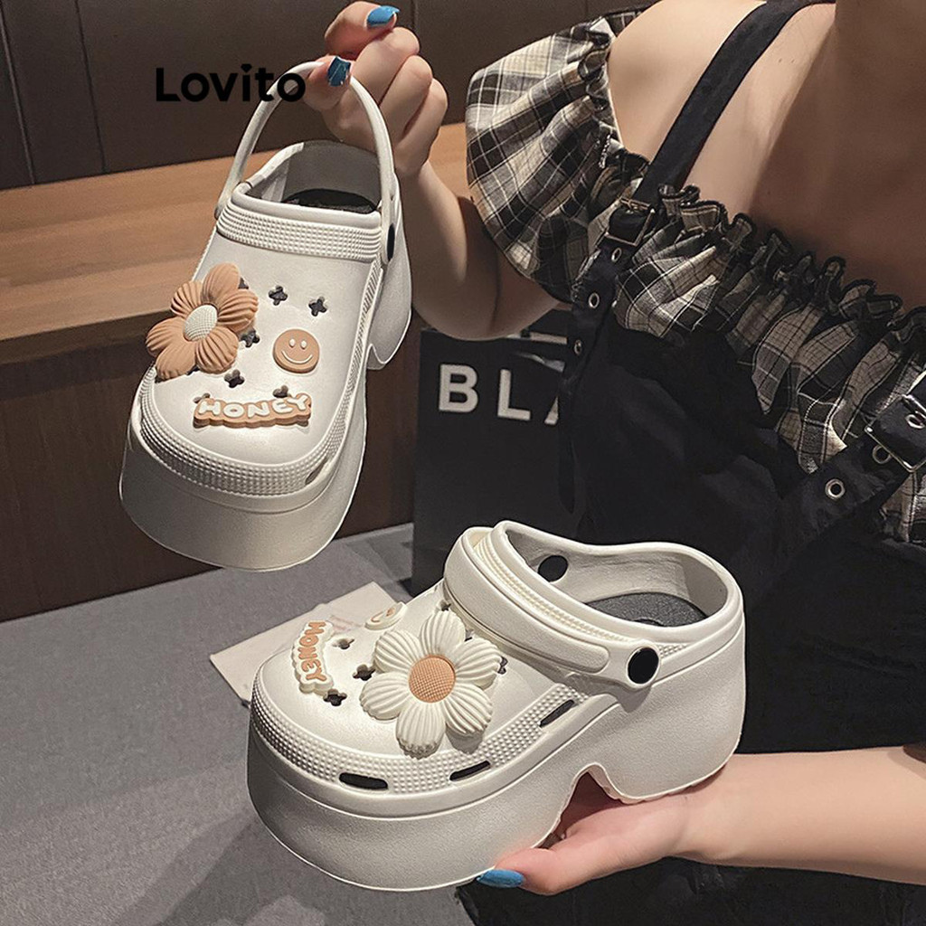 (Trendy) Lovito Casual Plain 9 cm Extra Grosso Mais Longas Sandália Plana para Mulheres LFA60336 em Oferta na Shopee